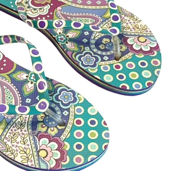 Vera Bradley Blue Island Medallion Floral Dot Colorful Paisley Flip Flops Sz LRG - Picture 6 of 9